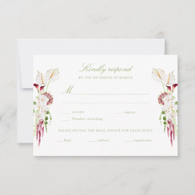 Cartão RSVP  Cascading Floral Bouquet Wedding (Frente)