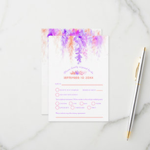 Cartão RSVP Cascata em cascata casamento cor de laranja roxo R