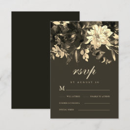 Cartão RSVP Castanho De Chocolate Floral Seco E Rústico