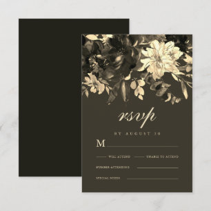 Cartão RSVP Castanho De Chocolate Floral Seco E Rústico