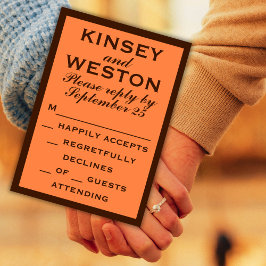 Cartão RSVP Castanho de Chocolate no Casamento Laranja Claro