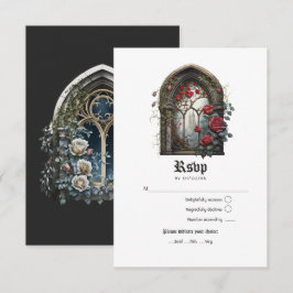 Cartão RSVP Castelo de Fantasia Sombria Janela Casamento Gótic