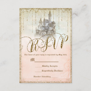 Cartão RSVP Castelo Dourado do livro de histórias do brilho