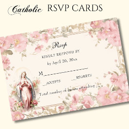 Cartão RSVP Católica Floral Abençoada Mary Rosa Floral
