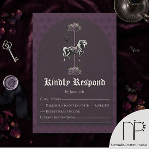 Cartão RSVP Cavalo Esqueleto de Carrossel Roxo