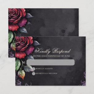 Cartão RSVP Caveira Gótica e Casamento Escuro Elegante Rosa