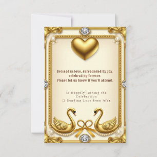 Cartão RSVP Celebração de Casamento Pérola do Cisne Dourado