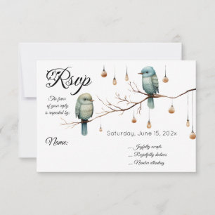 Cartão RSVP Celebração Rustic Woodland Love Birds