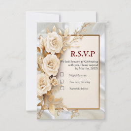 Cartão RSVP Celebrações com Flores Brancas e Pérolas na Seda
