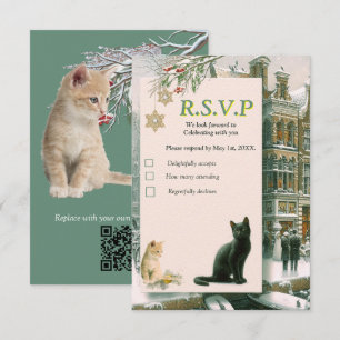 Cartão RSVP Celebrações de inverno na neve, com Kittens