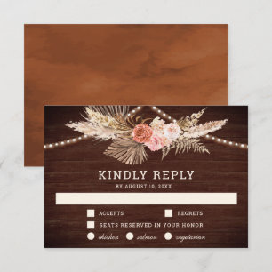 Cartão RSVP Celeiro Rústico Madeira Terroso Floral Boho Pampas