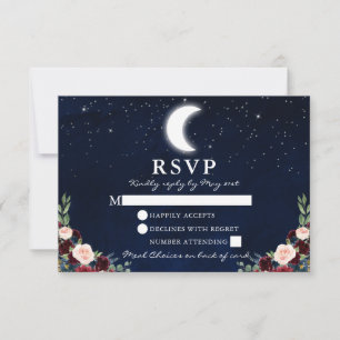 Cartão RSVP Celestial Casamento Sky Moon Stars Refeição Floral