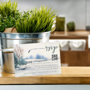 Cartão RSVP Cena de Inverno Rústico Código QR Casamento Árvore