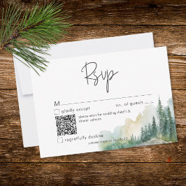 Cartão RSVP Cena de Lago de Montanha Rústica Código QR Aquarel