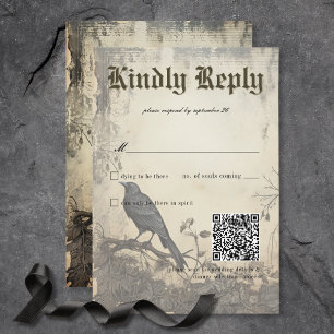 Cartão RSVP Cenas de Moody Gótica Creme de Vintage e Preto