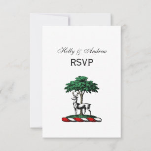 Cartão RSVP Cervo Veado junto à Árvore Emblema do Brasão Herál