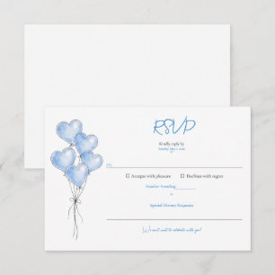 Cartão RSVP Chá de Bebê Balão Coração Elegante Aquarela Azul