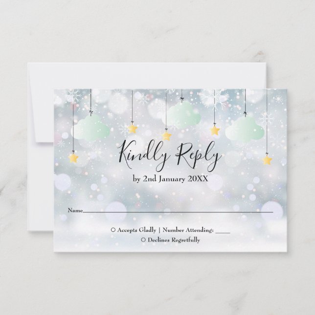 Cartão RSVP Chá de Bebê de Inverno Neutro Twinkle Twinkle (Frente)