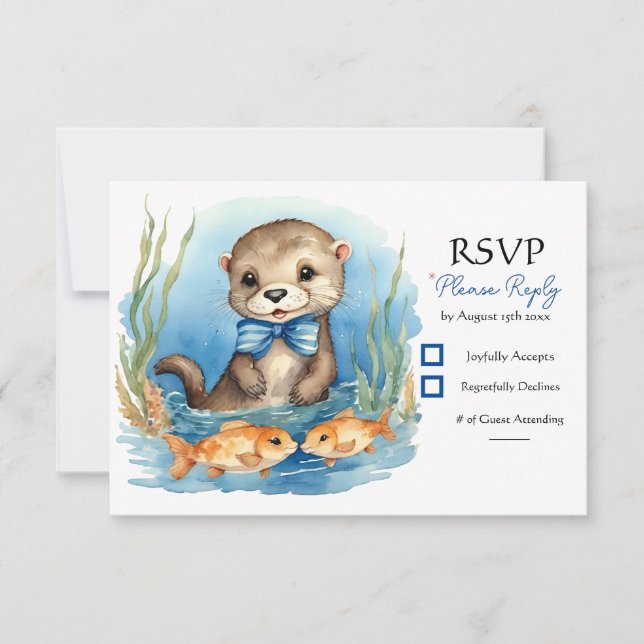 Cartão RSVP Chá de fraldas Baby Otter Boy (Frente)