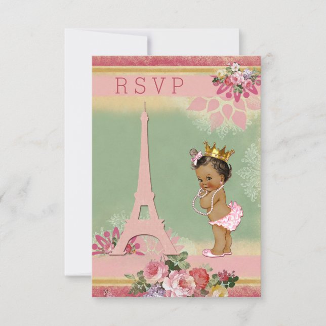 Cartão RSVP Chá de fraldas da Princesa Étnica da Torre Eiffel  (Frente)