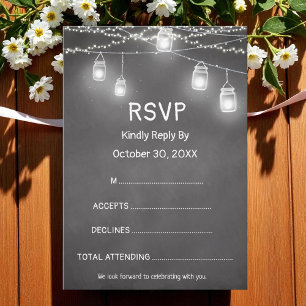Cartão RSVP Chalkboard Mason Jar de Casamento Branco Negro