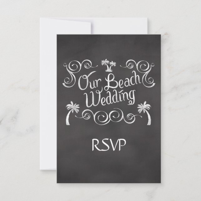 Cartão RSVP Chalkboard Our Beach Casamento Correspondente Resp (Frente)