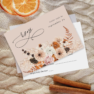 Cartão RSVP Champagne Beige & Orange Rustic Floral w Meia BE