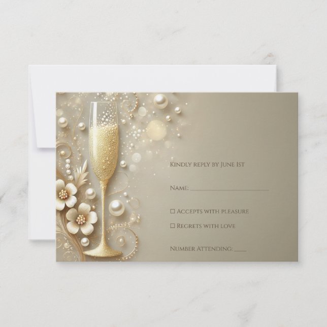 Cartão RSVP Champagne & Pearl Wedding Shower (Frente)