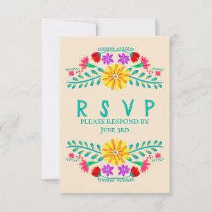 Cartão RSVP Champagne Quinceanera - Partido Fiesta Mexicano