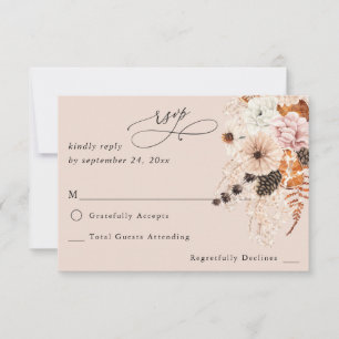 Cartão RSVP Champanhe Beige & Orange Rustic Floral no Mealheir