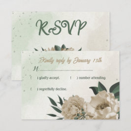 Cartão RSVP champanhe floresce casamento verde