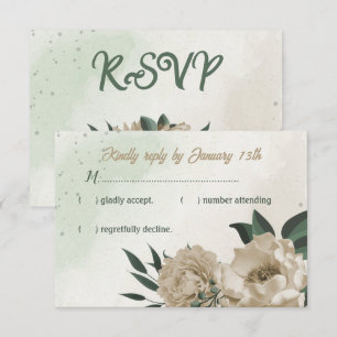 Cartão RSVP champanhe floresce casamento verde