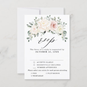 Cartão RSVP Champanhe Ivory Blush Floral Cor-de-rosa Casamento