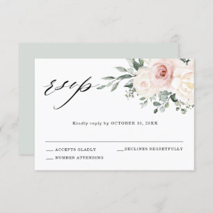Cartão RSVP Champanhe Ivory Blush Floral Cor-de-rosa Casamento