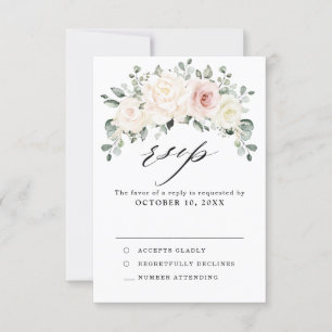 Cartão RSVP Champanhe Ivory Blush Floral Cor-de-rosa Casamento