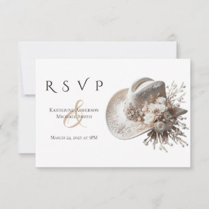 Cartão RSVP Chapéu branco de vaqueira com casamento de flores