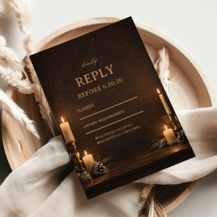 Cartão RSVP Charme Antigo de Inverno à Meia-Noite com Velas Ac