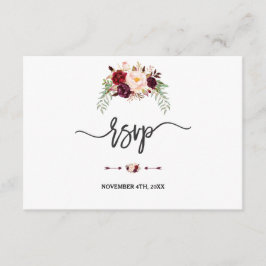 Cartão RSVP Charme Borgonha Vermelho Marsala Floral Caligrafia