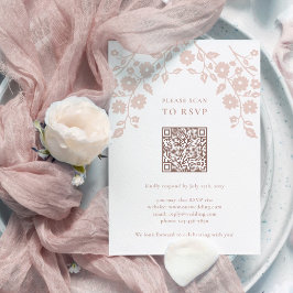 Cartão RSVP Charming Blush Folh Flowers Floral Código QR