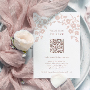 Cartão RSVP Charming Blush Folh Flowers Floral Código QR