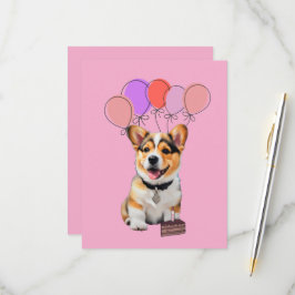 Cartão RSVP Cheerful Playful Fun Pink Corgi Birthday Thank You