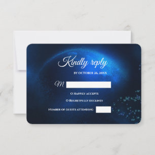 Cartão RSVP Cheio de casamento Celestial Blue Moon & Stars Mid