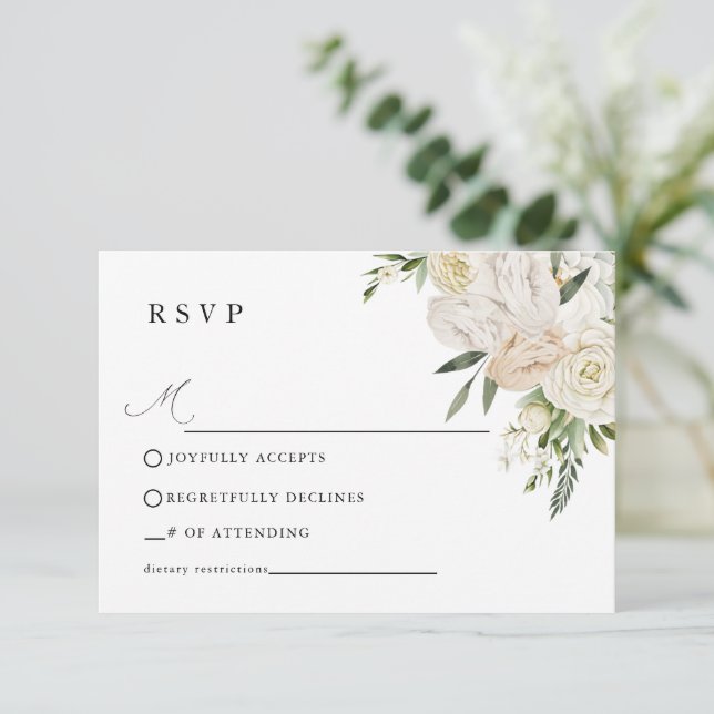 Cartão RSVP CHELSEA Watercolor White Blooms Wedding  (Em pé/Frente)
