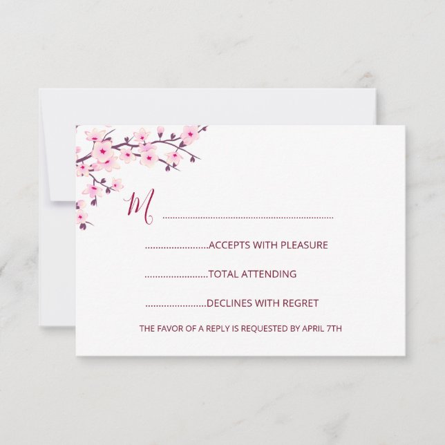 Cartão RSVP Cherry Blossom Wedding (Frente)