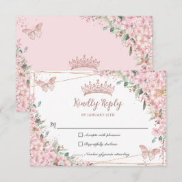 Cartão RSVP Cherry Blossomo Rosa Butterflies Quinceañera
