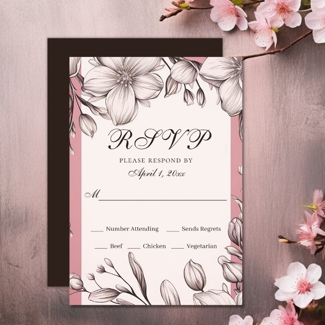 Cartão RSVP Cherry Blossoms Romântico Primavera Floral Casamen (Cherry Blossoms Romantic Spring Floral Wedding RSVP Card)
