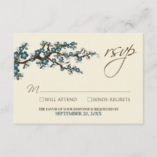 Cartão RSVP Cherry Blossoms (teal)