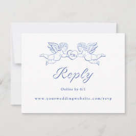 Cartão RSVP Cherub Cupid Couple Holding Heart Wedding Online