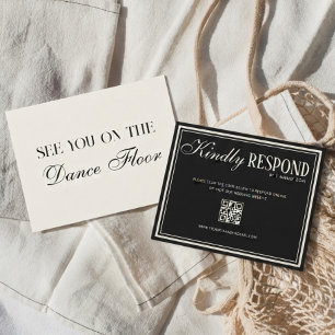 Cartão RSVP Chic Black Old Money Código QR Casamento