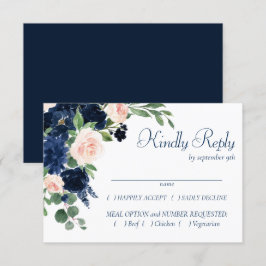 Cartão RSVP Chic Blooms | Entrada de quadros azul e azul-Marin